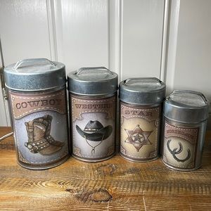 Tin cowboy western canister set of 4